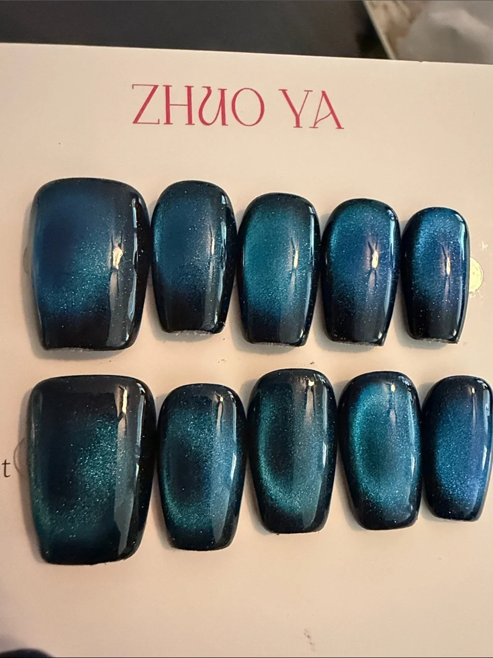 Blue Cateye handmade acrylic Press-On Nails